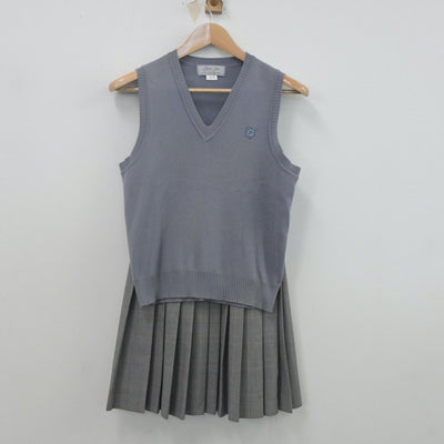 【中古】福岡県 西南学院高等学校 女子制服 2点（ニットベスト・スカート）sf022269