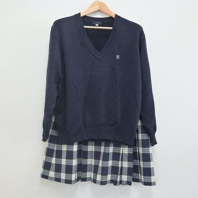 【中古】東京都 鶴川高等学校 女子制服 2点（ニット・スカート）sf022304