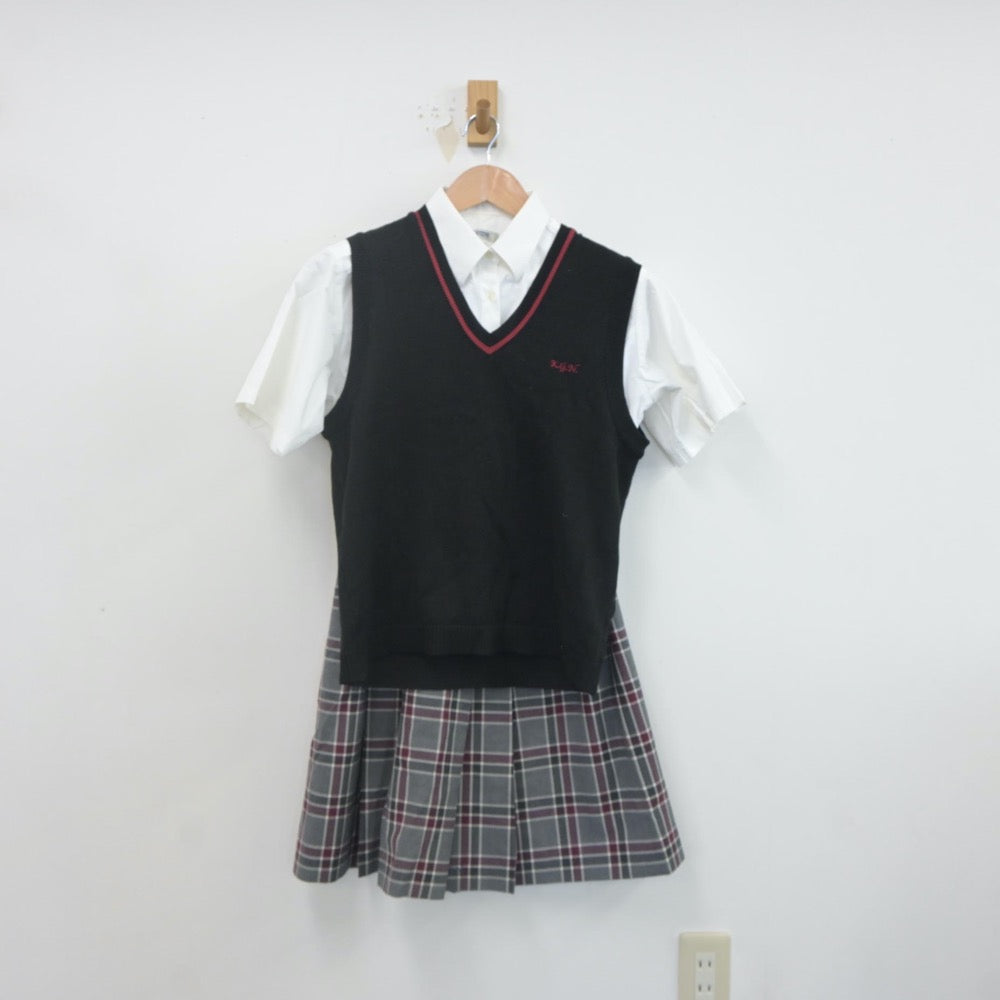 【中古】京都府 京都外大西高等学校 女子制服 5点（シャツ・ニットベスト・スカート）sf022366