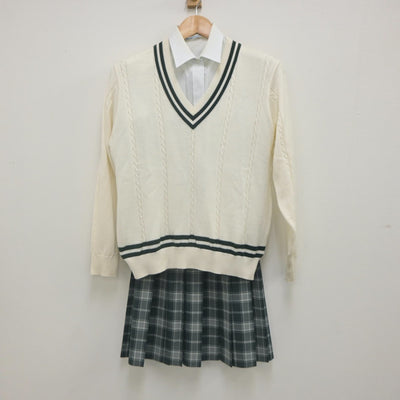 【中古】三重県 セントヨゼフ女子学園高等学校 女子制服 3点（シャツ・ニット・スカート）sf022450