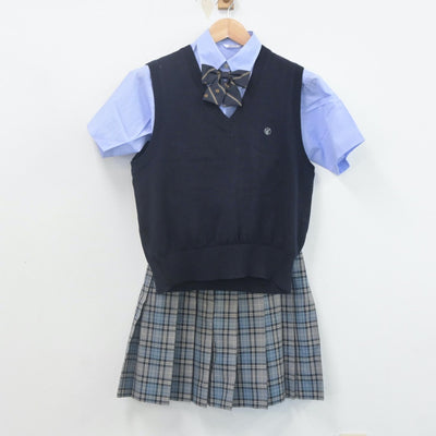 【中古】東京都 千早高等学校 女子制服 5点（シャツ・ニットベスト・スカート）sf022471