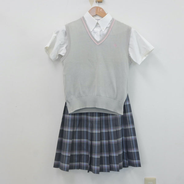 【中古】栃木県 國學院大學栃木高等学校 女子制服 4点（シャツ・ニットベスト・スカート）sf022486