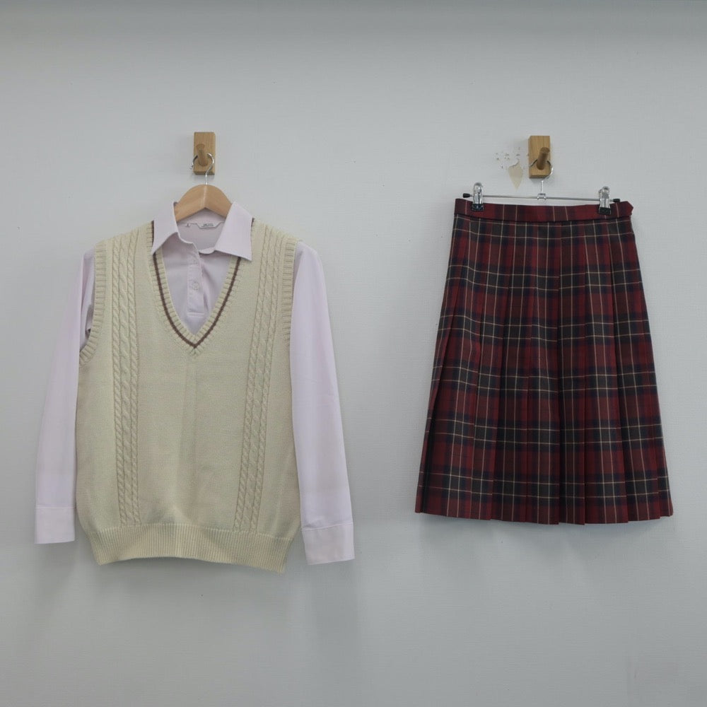 【中古】山口県 中村女子高等学校 女子制服 3点（シャツ・ニットベスト・スカート）sf022522