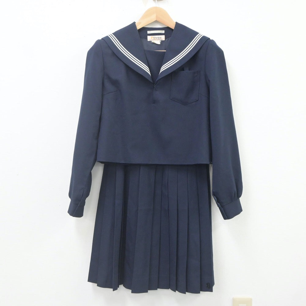 【中古】愛知県 碧南高等学校 女子制服 3点（セーラー服・ニット・スカート）sf022577