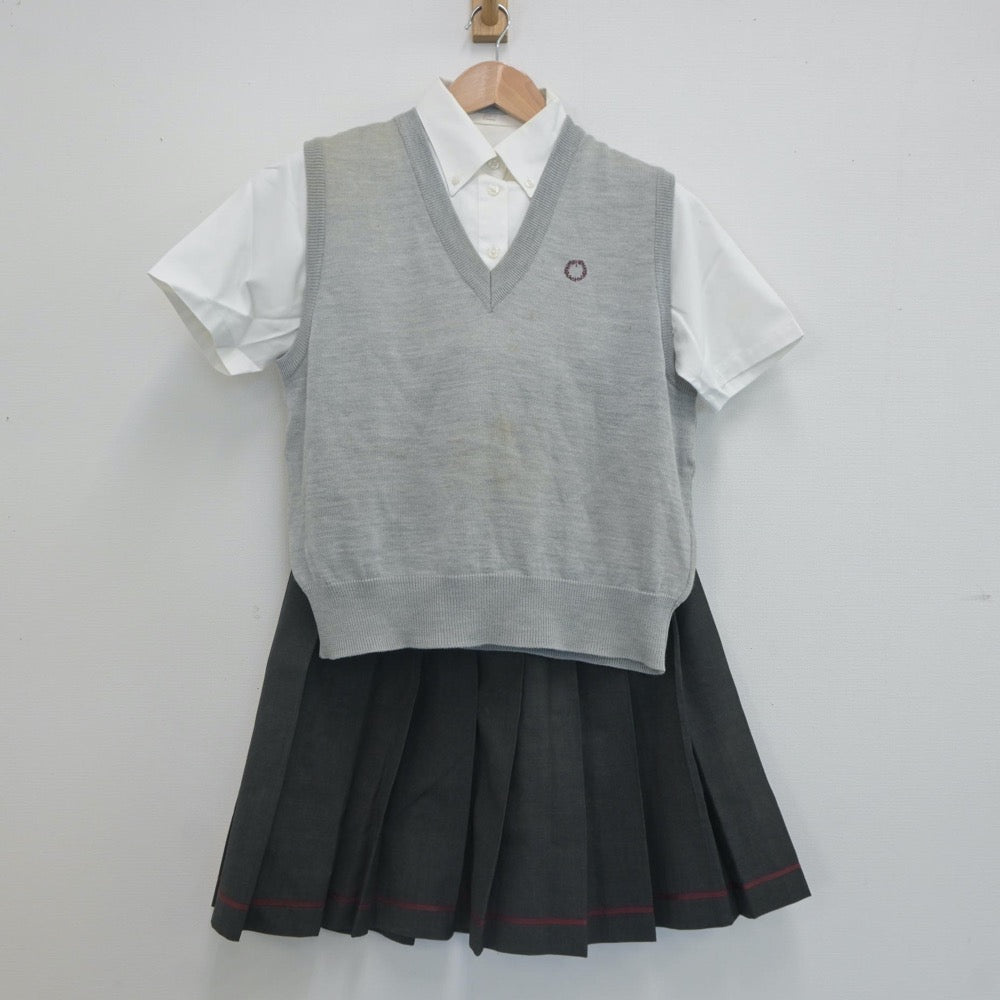 【中古】東京都 桜美林高等学校 女子制服 4点（シャツ・ニットベスト・スカート）sf022589