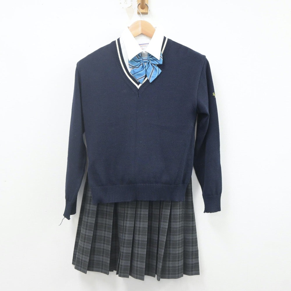 【中古】埼玉県 栄北高等学校 女子制服 4点（ニット・シャツ・スカート）sf022631