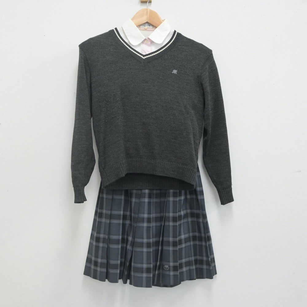 【中古】秋田県 明桜高等学校 女子制服 4点（ブレザー・ニット・シャツ・スカート）sf022723