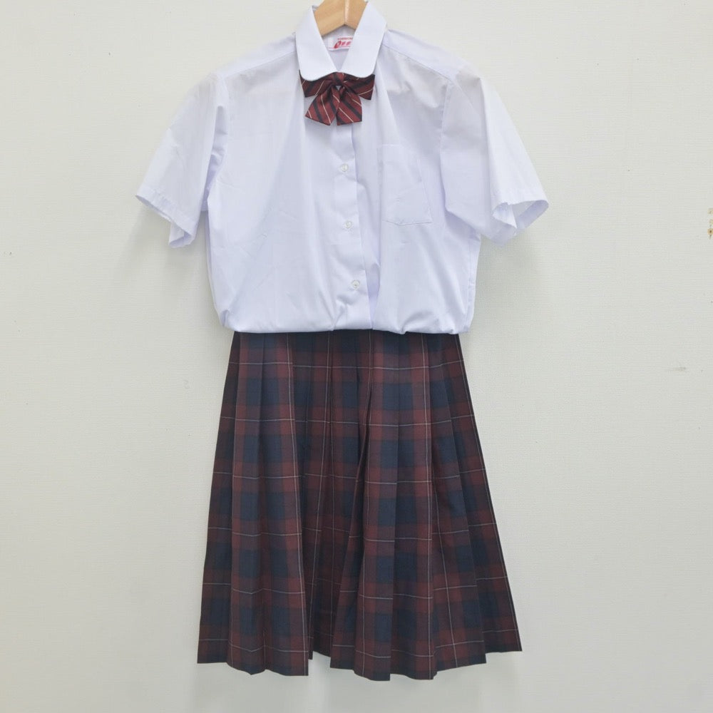 【中古】秋田県 城南中学校 女子制服 4点（ニットベスト・シャツ・スカート）sf022729