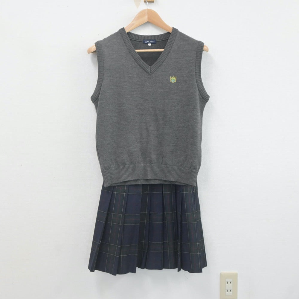 【中古】東京都 日々輝学園高等学校 女子制服 3点（ニットベスト・スカート）sf022779