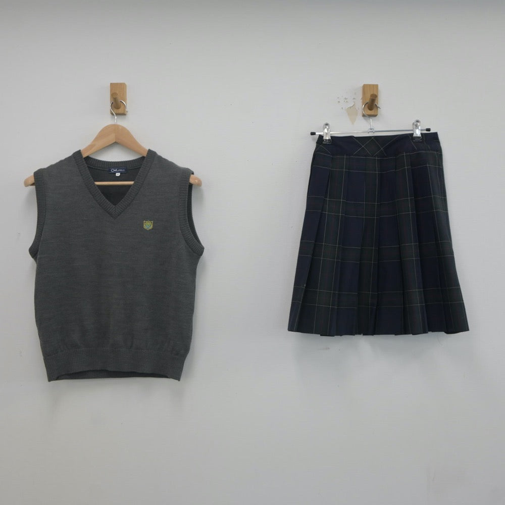 【中古】東京都 日々輝学園高等学校 女子制服 3点（ニットベスト・スカート）sf022779