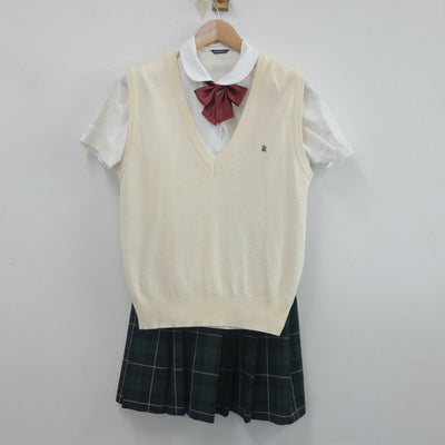 【中古】大阪府 金光大阪高等学校 女子制服 4点（ニットベスト・シャツ・スカート）sf022785