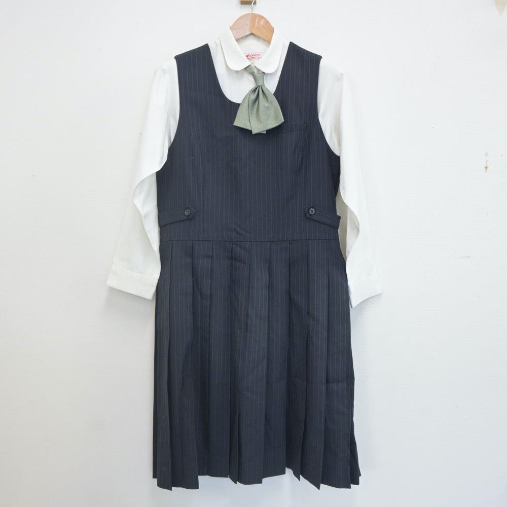 【中古】静岡県 藤枝順心高等学校 女子制服 4点（ブレザー・ジャンパースカート・シャツ）sf022837