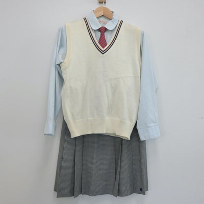 【中古】岐阜県 郡上高等学校 女子制服 4点（ニットベスト・シャツ・スカート）sf022849