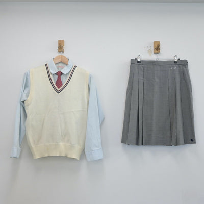 【中古】岐阜県 郡上高等学校 女子制服 4点（ニットベスト・シャツ・スカート）sf022849