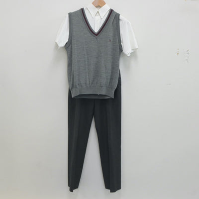 【中古】山梨県 甲斐清和高等学校 男子制服 4点（シャツ・シャツ・ニットベスト・ズボン）sf022880