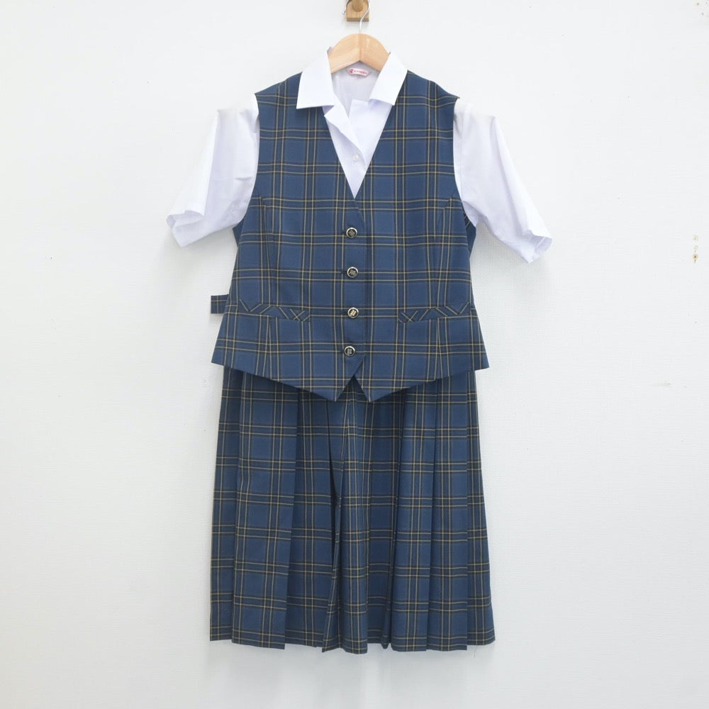 【中古】山梨県 韮崎高等学校 女子制服 4点（シャツ・シャツ・ベスト・スカート）sf022884