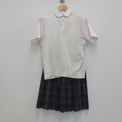 【中古】福岡県 西日本短期大学附属高等学校 女子制服 3点（シャツ・ニットベスト・スカート）sf022894