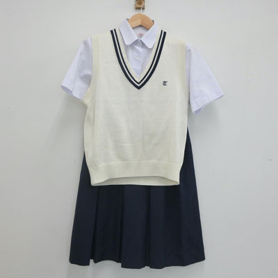 【中古】静岡県 浜松工業高等学校 女子制服 3点（シャツ・ニットベスト・スカート）sf022903