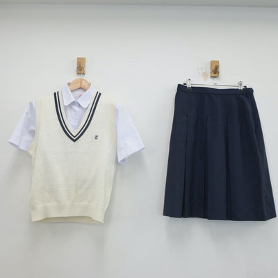 【中古】静岡県 浜松工業高等学校 女子制服 3点（シャツ・ニットベスト・スカート）sf022903