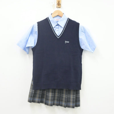 【中古】東京都 拓殖大学第一高等学校 女子制服 3点（ニットベスト・シャツ・スカート）sf022974