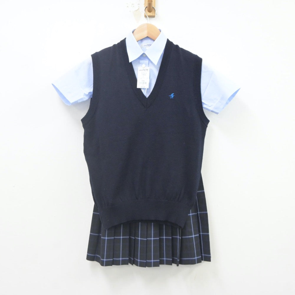 【中古】茨城県 葵陵高等学校 女子制服 4点（ニットベスト・シャツ・シャツ・スカート）sf022977