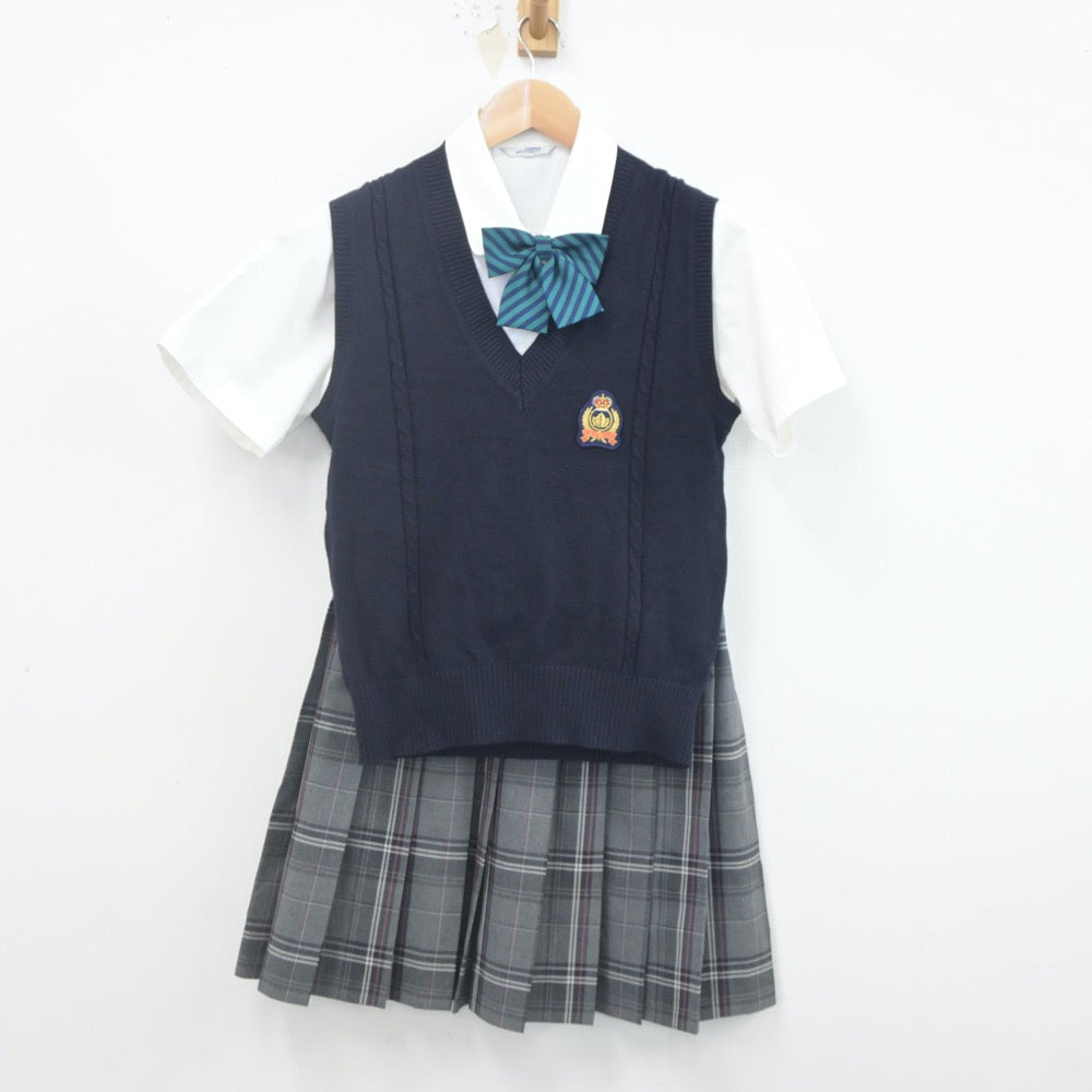 【中古】千葉県 流通経済大学付属柏高等学校 女子制服 5点（ニットベスト・シャツ・スカート）sf023017