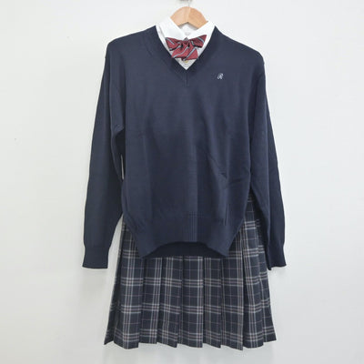 【中古】千葉県 麗澤中学校 女子制服 5点（ブレザー・ニット・シャツ・スカート）sf023030