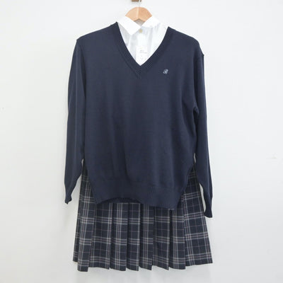 【中古】千葉県 麗澤中学校 女子制服 4点（ブレザー・ニット・シャツ・スカート）sf023031