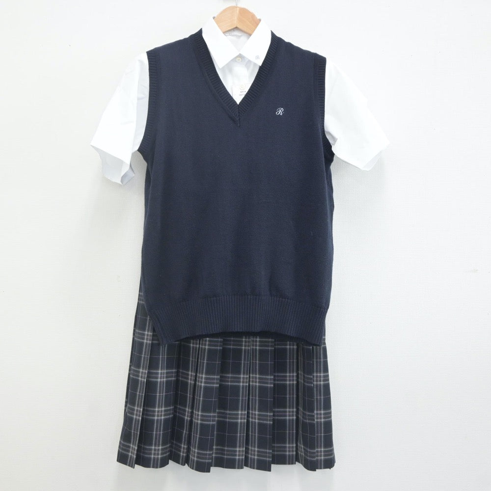 【中古】千葉県 麗澤中学校 女子制服 4点（ニットベスト・シャツ・スカート）sf023032