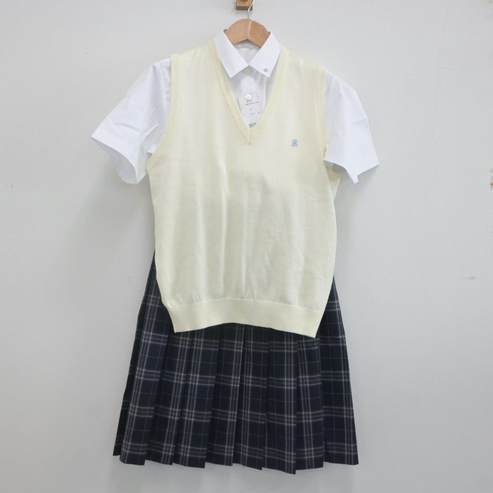 【中古】千葉県 麗澤中学校 女子制服 3点（ニットベスト・シャツ・スカート）sf023033