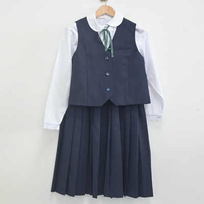 【中古】千葉県 習志野第二中学校 女子制服 5点（ブレザー・ベスト・シャツ・スカート）sf023037