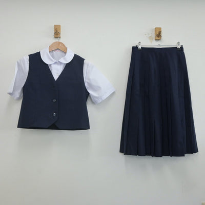 【中古】千葉県 習志野第二中学校 女子制服 3点（ベスト・シャツ・スカート）sf023038