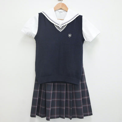 【中古】広島県 清水ヶ丘高等学校 女子制服 3点（ニットベスト・セーラー服・スカート）sf023064