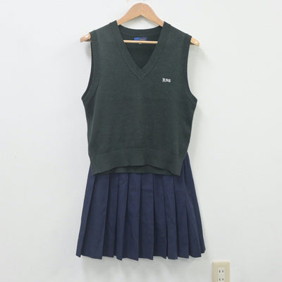 【中古】埼玉県 越ケ谷高等学校 女子制服 2点（ニットベスト・スカート）sf023088