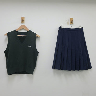 【中古】埼玉県 越ケ谷高等学校 女子制服 2点（ニットベスト・スカート）sf023088