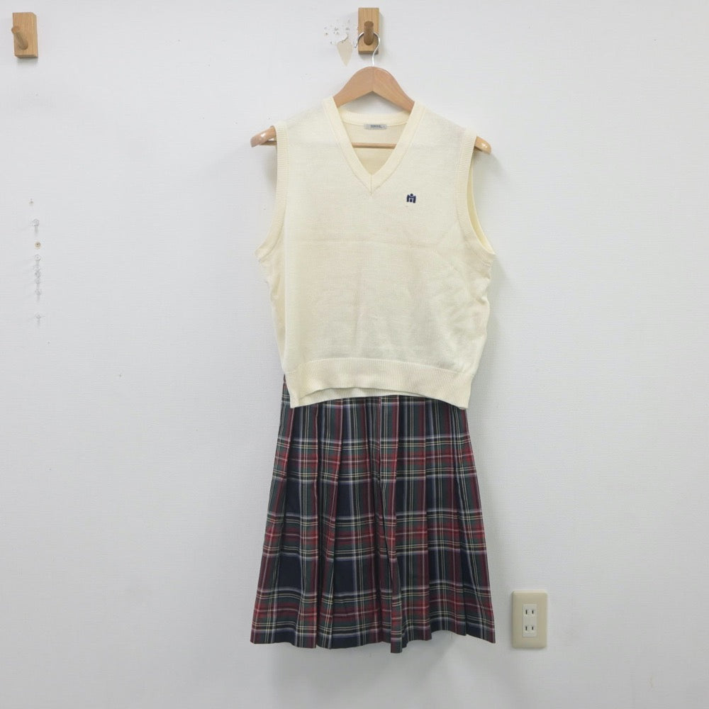 【中古】岐阜県 美濃加茂高等学校 女子制服 3点（ニットベスト・スカート）sf023122