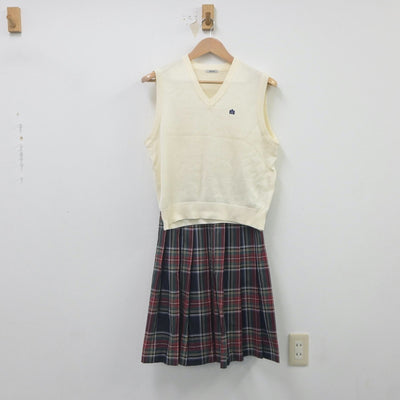 【中古】岐阜県 美濃加茂高等学校 女子制服 3点（ニットベスト・スカート）sf023122