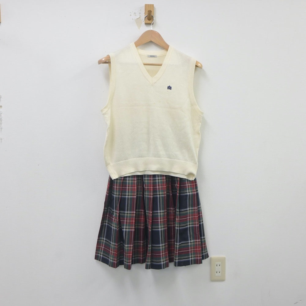 【中古】岐阜県 美濃加茂高等学校 女子制服 3点（ニットベスト・スカート）sf023122