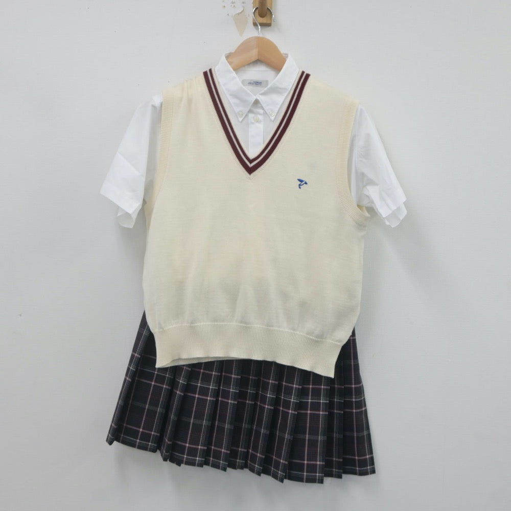 【中古】山梨県 帝京第三高等学校 女子制服 5点（ニットベスト・シャツ・スカート）sf023196