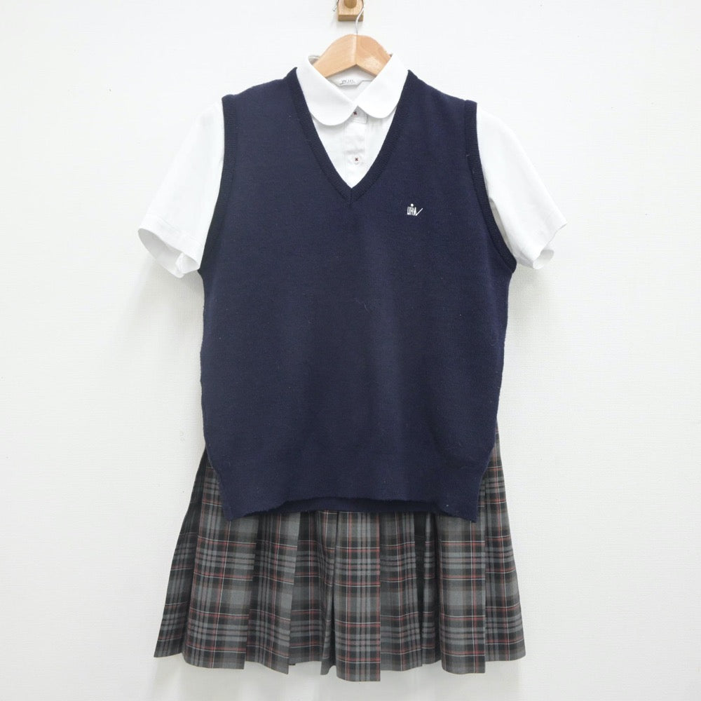 【中古】群馬県 高崎健康福祉大学高崎高等学校 女子制服 4点（ニットベスト・シャツ・スカート）sf023257