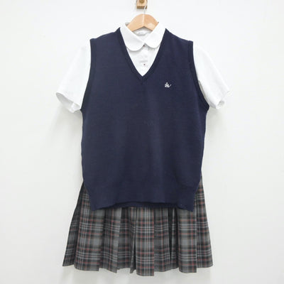 【中古】群馬県 高崎健康福祉大学高崎高等学校 女子制服 4点（ニットベスト・シャツ・スカート）sf023257