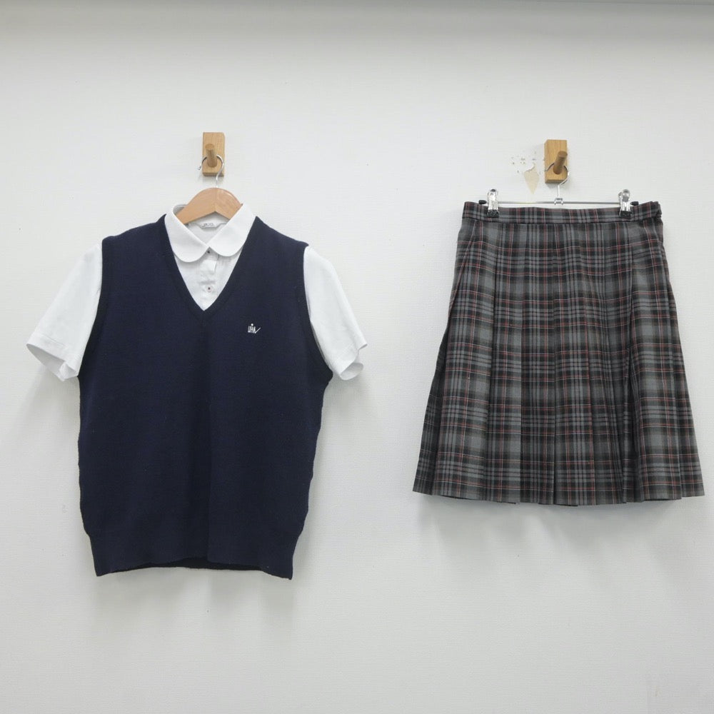 【中古】群馬県 高崎健康福祉大学高崎高等学校 女子制服 4点（ニットベスト・シャツ・スカート）sf023257