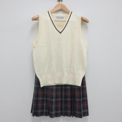 【中古】兵庫県 明石高等学校 女子制服 2点（ニットベスト・スカート）sf023268