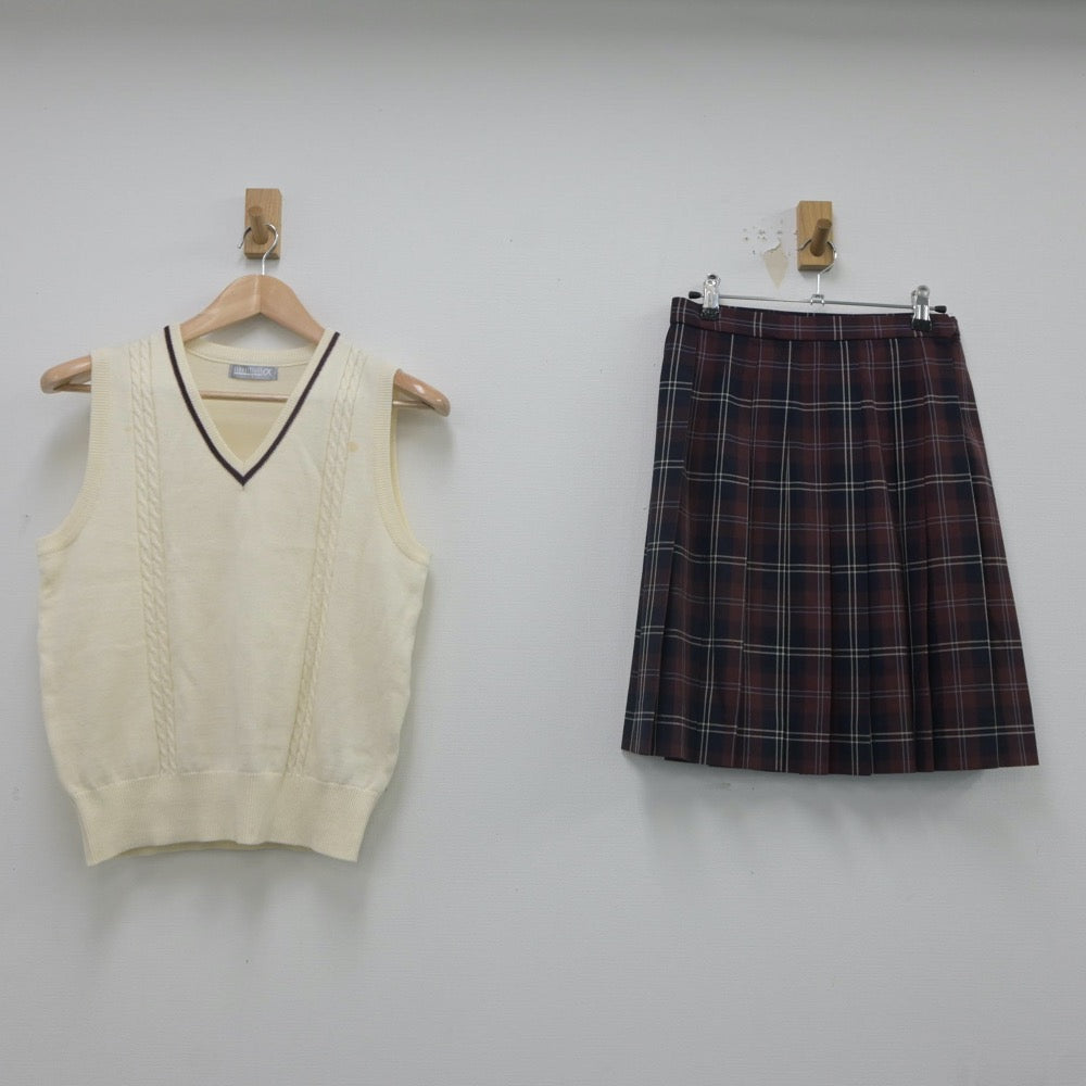 【中古】兵庫県 明石高等学校 女子制服 2点（ニットベスト・スカート）sf023268