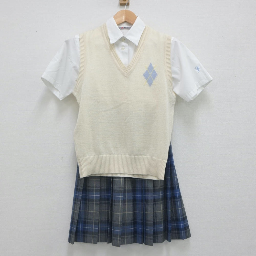 【中古】東京都 麹町学園女子中学校 女子制服 4点（ニットベスト・シャツ・シャツ・スカート）sf023271