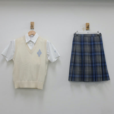 【中古】東京都 麹町学園女子中学校 女子制服 4点（ニットベスト・シャツ・シャツ・スカート）sf023271