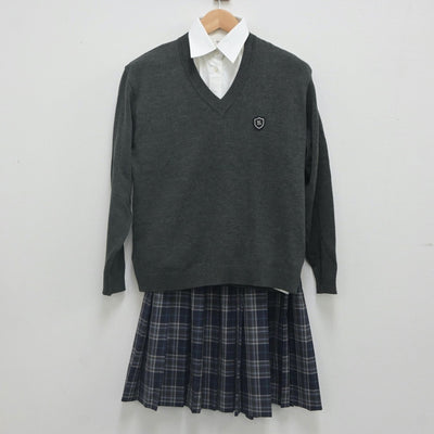 【中古】広島県 賀茂高等学校 女子制服 3点（シャツ・ニット・スカート）sf023319