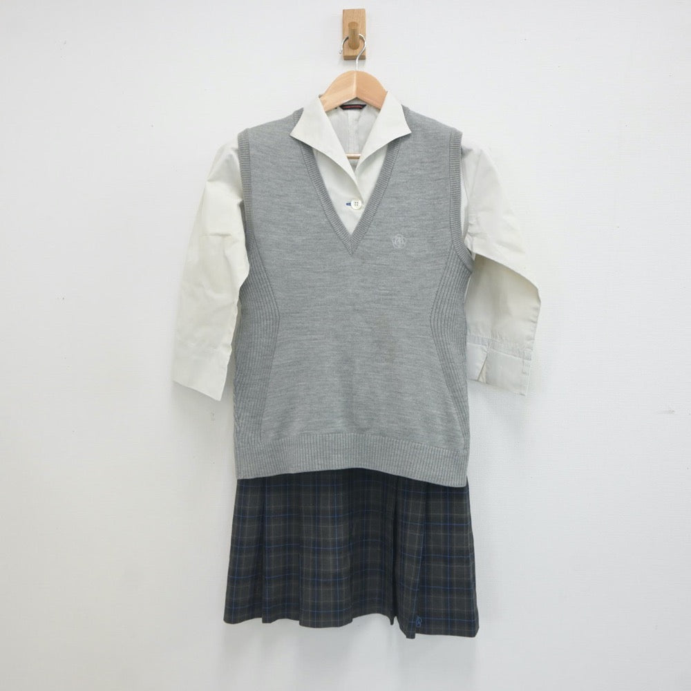 【中古】東京都 安田学園高等学校 女子制服 4点（シャツ・ニットベスト・スカート）sf023328