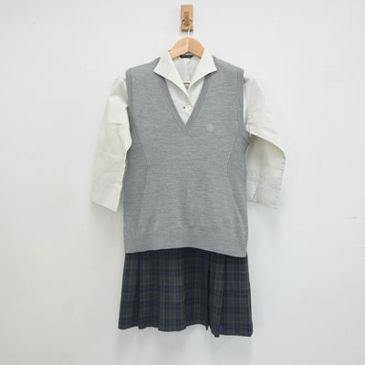 【中古】東京都 安田学園高等学校 女子制服 4点（シャツ・ニットベスト・スカート）sf023328