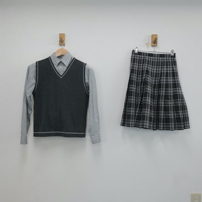 【中古】兵庫県 神戸龍谷高等学校 女子制服 3点（シャツ・ニットベスト・スカート）sf023351